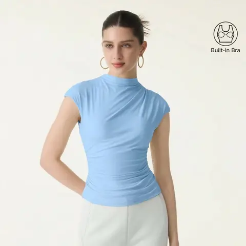 OGL SkinKiss Mockneck Ruched Cropped bra tops for Comfort and Style Comfy bra tops tank tops built in bra Sohochic