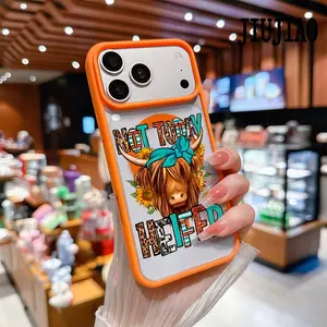 Trendy American highland cattle and flowers Pattern Magnetic Phone Case Supports Wireless Charging for iPhone 17 Pro Max Air 15 16 14  13 12 11 Plus Shockproof Non Slip Protection Silicone Transparent Acrylic Cover Cellphone Protective