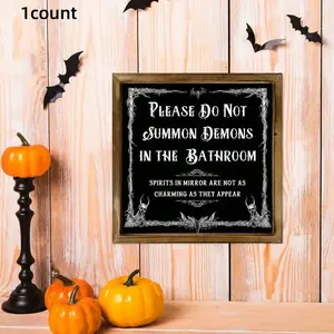 Charming Rustic Wooden Halloween Sign, Durable Non-Fading Design with Spooky Antlers & Bats, Perfect Home Wall Decor Gift Idea