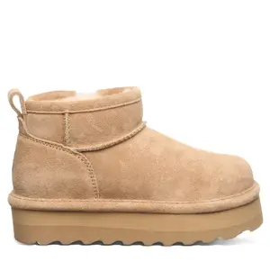BEARPAW Retro Shorty Youth Iced Coffee Size 13 | Cozy Slip On Winter Boots for Kids | Winter Ankle Boots