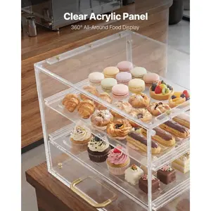 fathersdaygift VEVOR Bakery Display Case, 3-Tier Commercial Countertop Pastry Display Case, Clear Acrylic Bread Box for Kitchen, Party Cake Cabinet with Flip-Up Door for Cookie Dessert Donut, 13x 10.2x 10.2