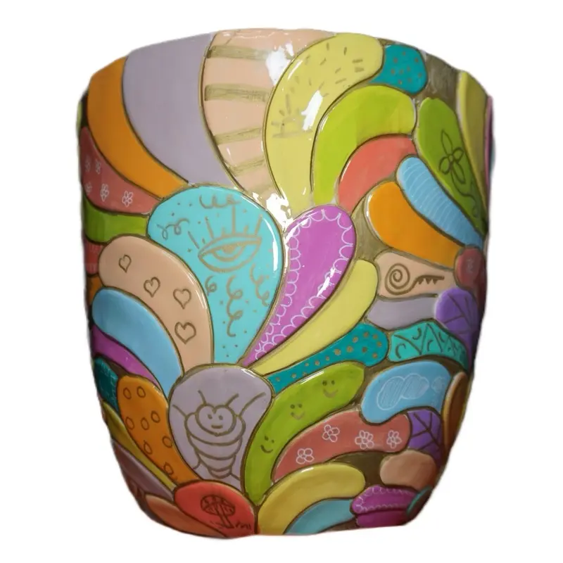Pastel Rainbow Flower Pot - Colorful Design with Assorted Shapes and Patterns