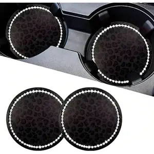 Cup Holder Coaster, 2 count   Cup Holder Insert Leopard Print, 2.75" Universal Non-Slip Cup Holders, Interior  Accessories for Women and Man (Black)