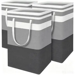 3-Pack Laundry Basket, Freestanding&Waterproof Laundry Hamper, Collapsible Tall Clothes Hamper with Easy Carry Handles for Clothes, Towels in the Family and Dorm,Gradient Grey,75L