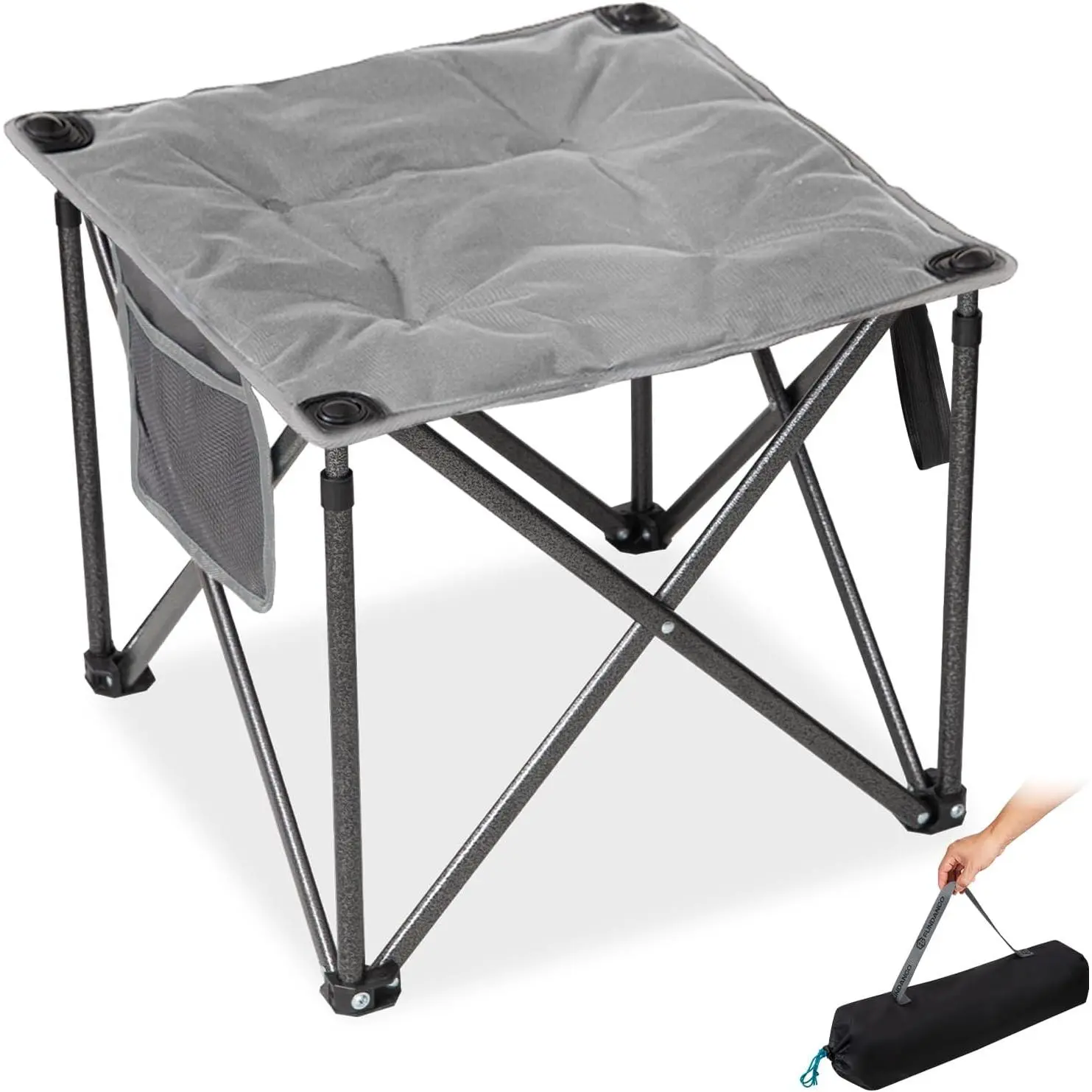Oversized Adult Camping Stool - 18.1in Thick Padded Folding Ottoman Foot Rest, 440lbs Heavy-Duty Outdoor Chair with Anti-Slip Feet, Carry Bag for Fishing (Grey)
