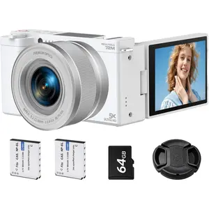 5K Digital Camera for Photography, 72MP Autofocus Vlogging Camera with 6X Optical Zoom, 180? Flip Screen Point and Shoot Camera, Anti-Shake Compact Travel Camera for Beginners, 64GB Card & 2