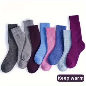 Unisex Winter Warm Thick Solid Cold-Proof Snow Wool Socks, 4/7 Pairs Moisture-Wicking Soft Comfortable Casual Socks for Indoor & Outdoor Hiking