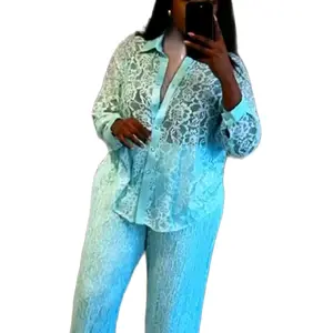 Women's Clothing Sets, 2pcs womens set, Lacy fabric, Teal color