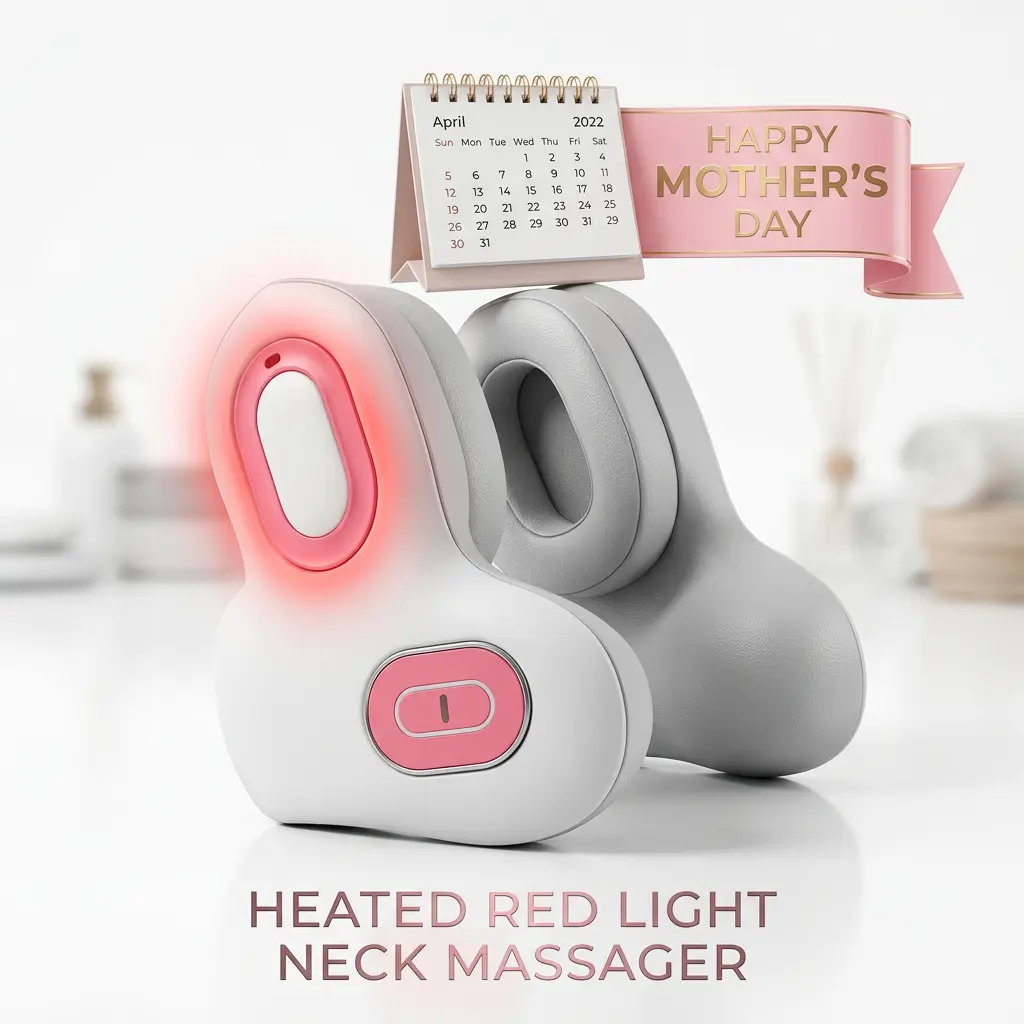 Neck Massager with Red Light & Heat | Vibration Kneading Pain Relief + Noise-Canceling Earplugs USB Rechargeable for Home, Travel, & Office