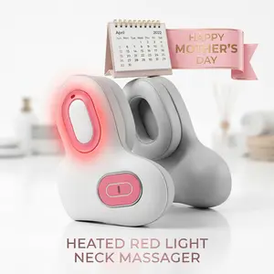 Neck Massager with Red Light & Heat | Vibration Kneading Pain Relief + Noise-Canceling Earplugs USB Rechargeable for Home, Travel, & Office