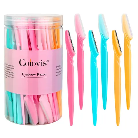 Colovis Women's Stainless Steel Eyebrow Shaver Kit - Plastic Handle, Protective Cover, 66 Pcs Colorful Set, 400g, Safe Newbie-Friendly Eyebrow Shaping Tool & Facial Hair Removal Tool for Face & Body