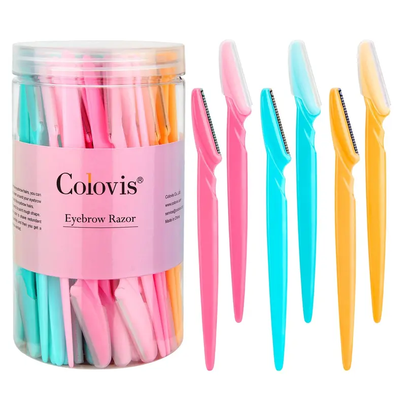Colovis Women's Stainless Steel Eyebrow Shaver Kit - Plastic Handle, Protective Cover, 66 Pcs Colorful Set, 400g, Safe Newbie-Friendly Eyebrow Shaping Tool & Facial Hair Removal Tool for Face & Body