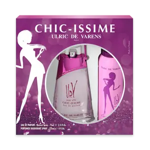 Ulric De Varens Chic-issime Eau De Parfum for Women 2pcs Set - White Floral, Sweet, Feminine Scent - Notes of Tulip Tree, Maritime Lily, & Tea Rose- Fresh & Charming- 2.5 Fl Oz + 4 Fl Oz Deodorant Spray