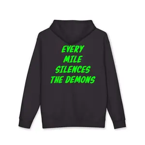 every mile silences the demons heavyweight hoodie