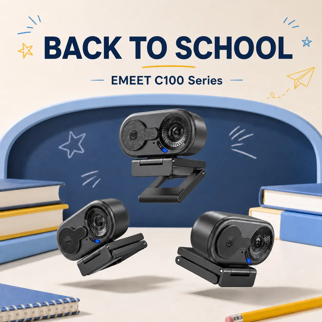 EMEET C100 4K External USB Webcam for PC, Fixed Focus, 66° FOV, Built-in Mic, Privacy Cover, Portable Metal Clip, Computer Camera for Home Office, Online Meetings, Desktop/Laptop USB-A, External Usb Webcams, tiktokshopbacktoschool