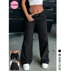 European and American women's denim new straight leg jeans women's low waist wide leg jeans straight leg loose denim pants loose boyfriend jeans Y2K pants high-quality fabric soft, comfortable, lightweight, breathable