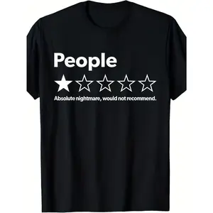 [100% Cotton] 100% CottonFunny Review People Absolute Nightmare Would Not Recommend T-Shirt - Sarcastic Review Graphic Tee with Negative Rating, Soft Breathable Fabric, Casual Round Neck Shirt for Men &, Funny Gift