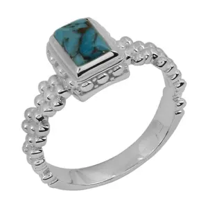 Turquoise Baguette Bezel-Set Sterling Silver Ring