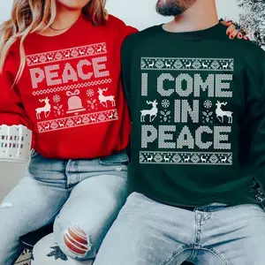 Christmas Couples Ugly Sweater, Come in Peace Matching Christmas Sweatshirt, Holiday Matching Shirt, Funny Christmas Gift