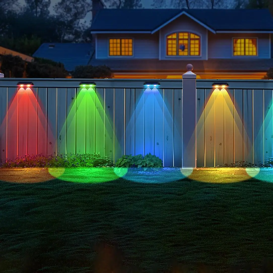 Solar Powered Fence Light Kit, Waterproof Solar Fence Light, Rechargeable RGB Colorful Fence Light For Outdoor House Wall Backyard