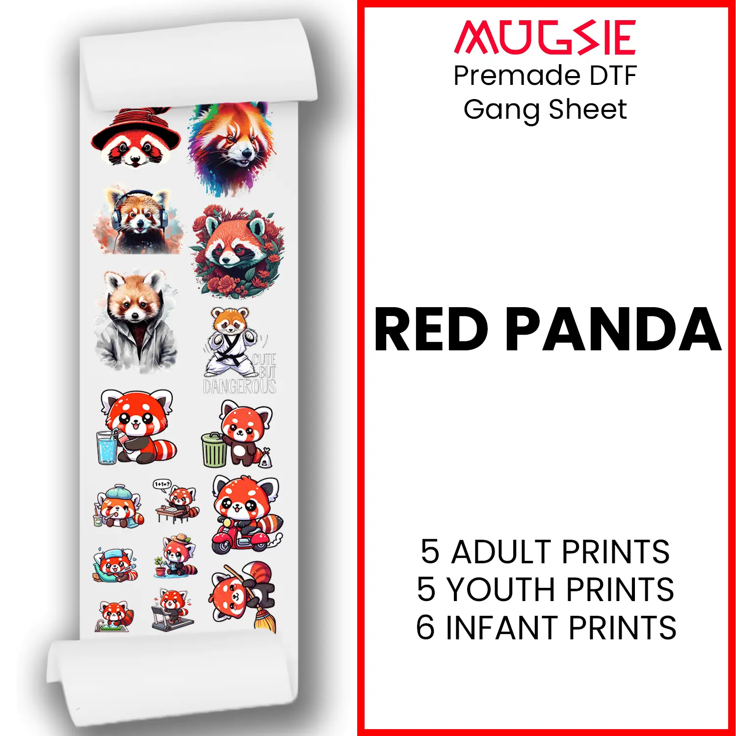 Red Panda Direct-to-Film DTF Transfer Gang Sheets - 22x60