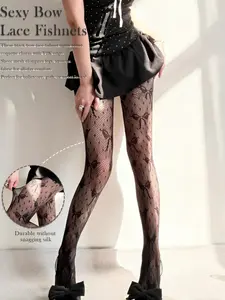 Y2K Sweet Cool Lace Fishnet Pantyhose, High Stretch Anti-Pull Stockings, Bowknot Design, Transparent Silk Socks, Women's Fashion Accessories