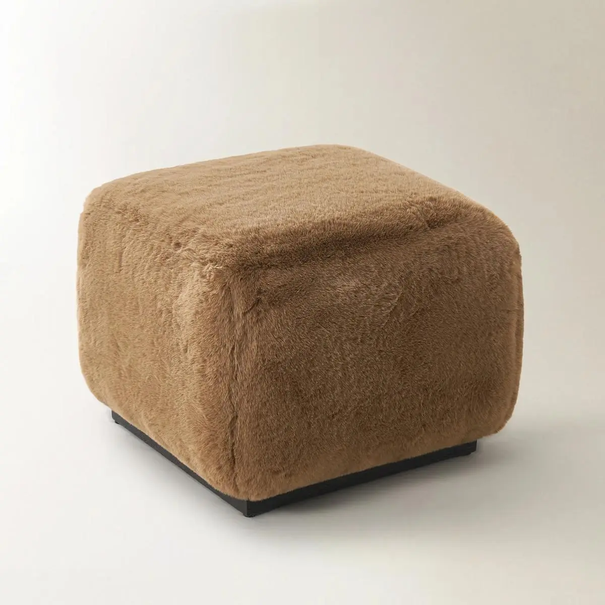 Z Gallerie Iris Camel Faux Fur Upholstered Stool - Footrest Stool, Modern Furniture with Solid Rubberwood Frame, Polyester & Memory Foam, Extra Seating, Sculptural Accent, 21"W x 21"D x 16"H, Indoor-Only, Dry Cloth Wipe, Foot Rest Stool, Bedside Vanity St