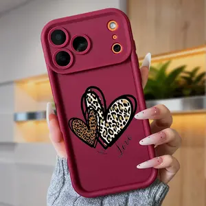Leopard Heart Love Case for iPhone 17 Air 16 16e 15 14 13 12 11 Pro Max Plus X XS Shockproof Non Slip Military-Grade Silicone Cover with Festive Design