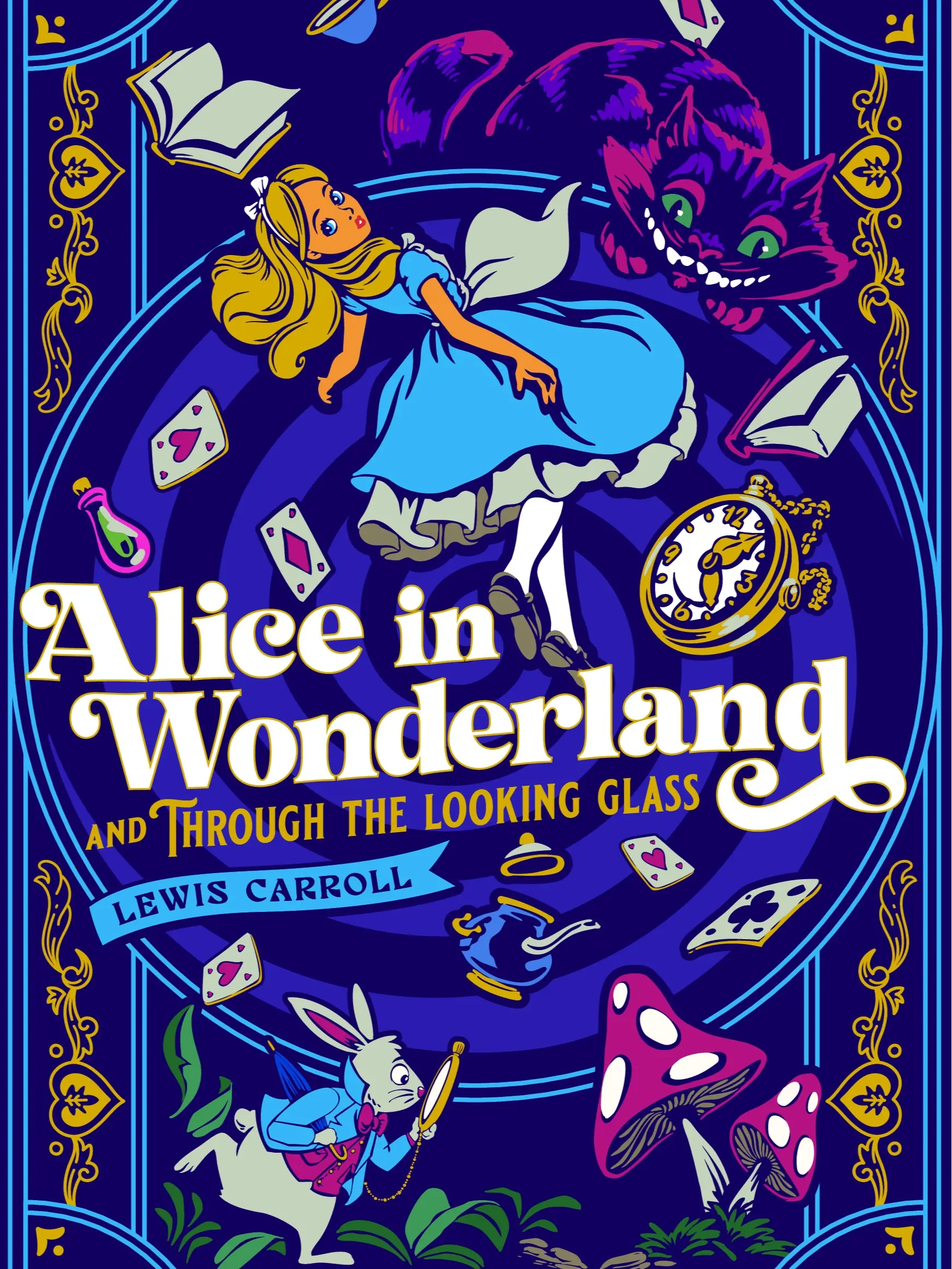 Lewis Carroll's 2-Book Deluxe Hardcover Set - Alice in Wonderland & Through the Looking Glass Special Edition, Illustrated Fantasy Tales, Imaginary Creatures, Whimsical Art, Curiosity Gifts for Fantasy Fans, Bookish Collectibles, Hardcover Books