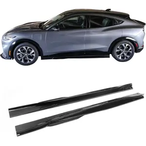 IKON MOTORSPORTS, Side Skirts Compatible with 2021-2024 Ford Mustang Mach-E, Gloss Black PP Polypropylene Style Rocker Panel Driver Passenger Side