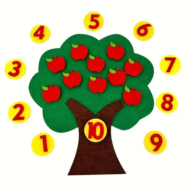 Digital Felt Tree Board Addition Subtraction Math Game Teaching Toy, Math Teaching Aid, Table Math Games, Kindergarten Number Counting Apple Tree Match Game for Preschool Learning Math Learning Tools