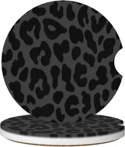 2Pcs Black Car Cup Coasters – Leopard Cheetah Print Car Coasters for Cup Holders, Anti-Slip Rubber Coasters for Car Interior Accessories