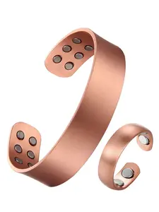 Magnetic Copper Bracelet & Ring Set, 3500 Gauss Magnet, Magnetic Therapy Jewelry, Simple Design Gift for Men Women