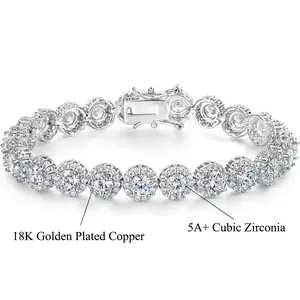 [5A+ Cubic Zirconia] MDFUN 5mm CZ Round Cubic Zirconia Halo Tennis Bracelets for Women For Men Hiphop  Elegant Fashion Trendy Elegant Design ATS61500 copper bracelet classic gift