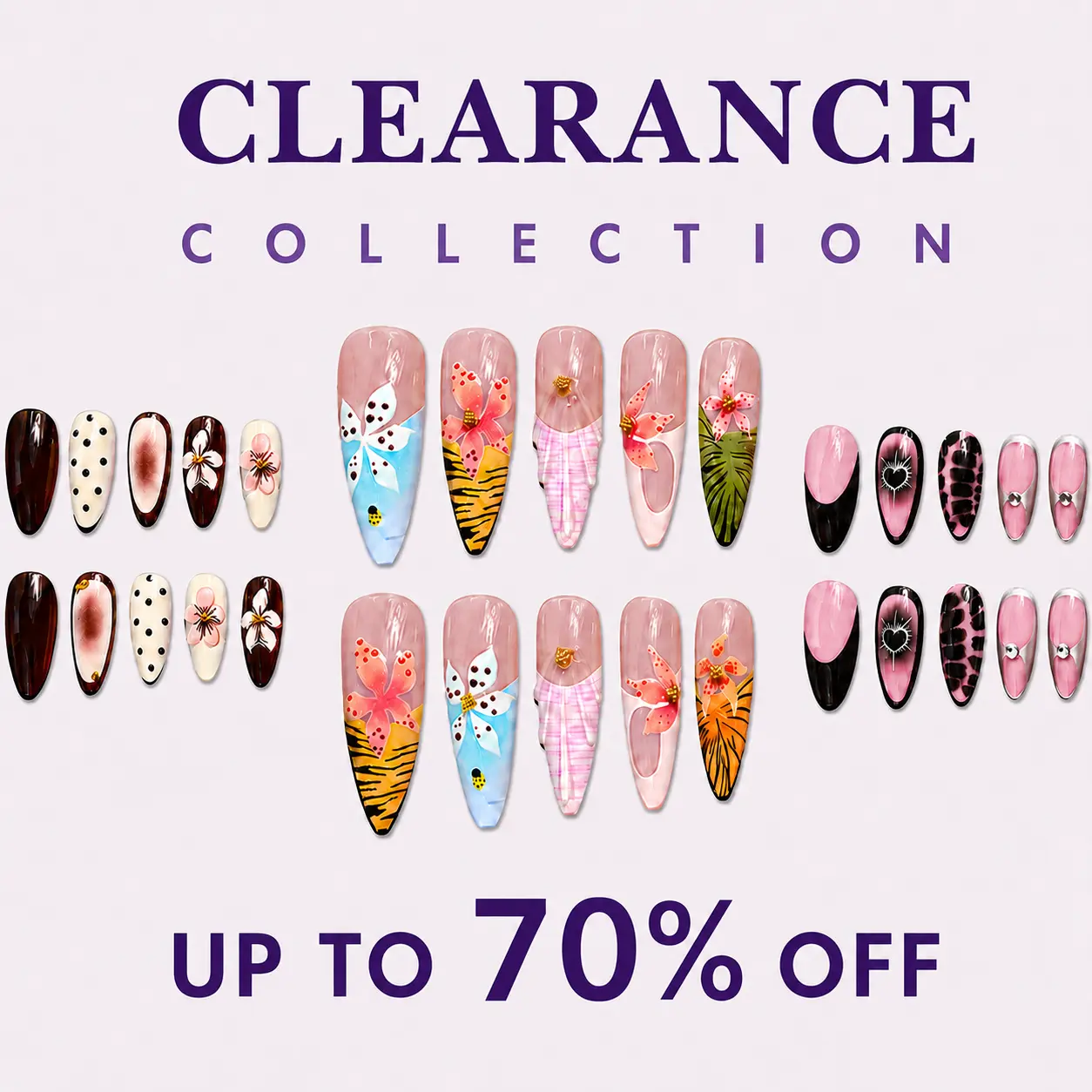 CLEARANCE Collection Handmade Press-On Nails, Glossy Salon-Quality Fake Nails with Elegant Nail Art Designs, Easy Apply Stick On Nails Kit with Solid Nail Glue & Nail File, Long-Lasting DIY Manicure for Everyday Wear, Dates, Parties & Special Occasions