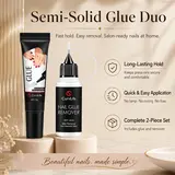 CurvLife Nailora Semi-Solid Nail Glue & Remover Complete 2-Piece Set - 10g Strong-Hold Glue + 20ml Remover, Quick-Dry, No UV Lamp Needed, Easy Application, 2-3 Minute Removal, Gentler on Nails, Beginner-Friendly for Press-Ons
