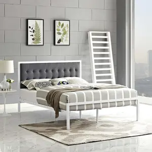 Millie Fabric King Bed in White Gray