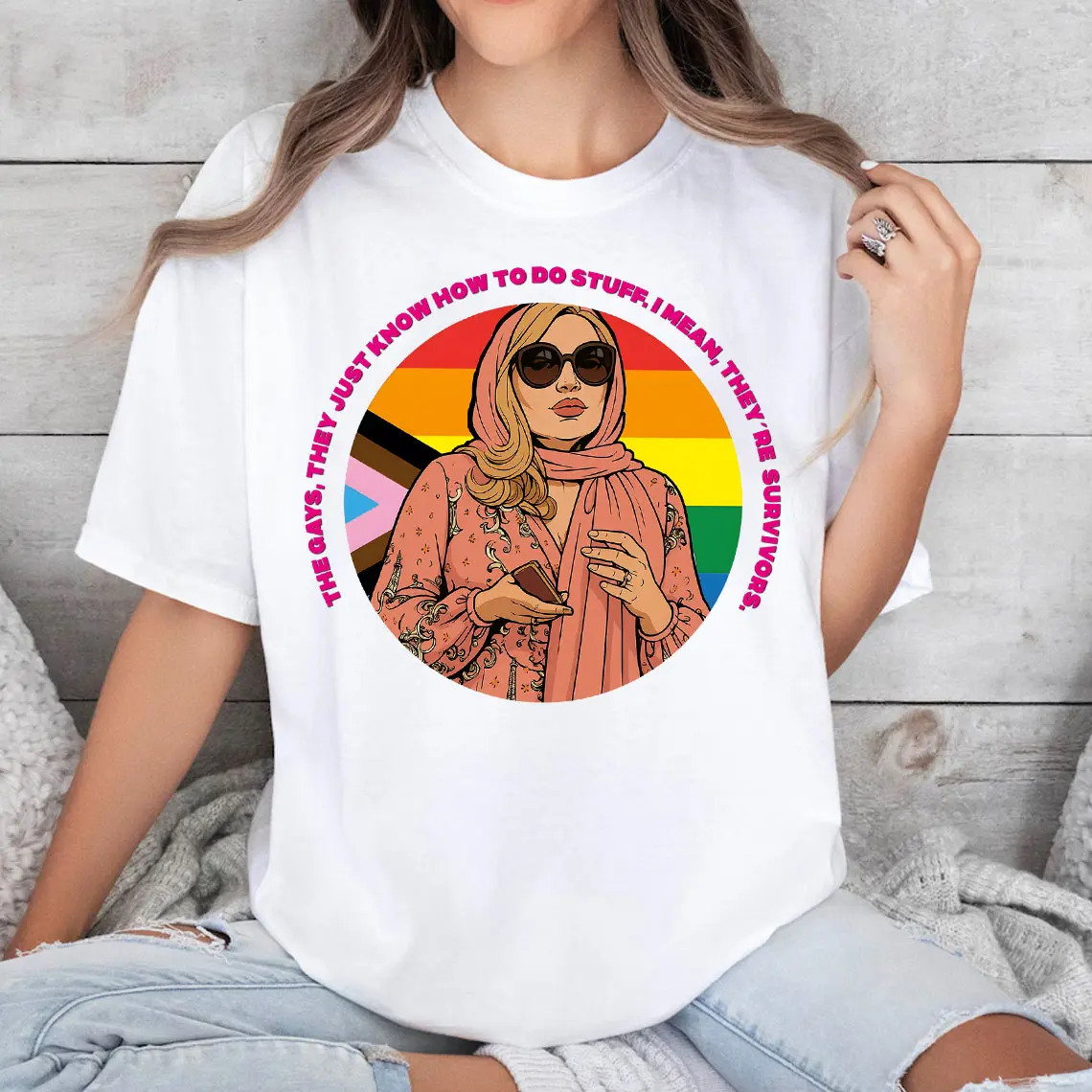 The Gays Just Know How to Do Stuff Shirt, Jennifer Coolidge Shirt, LGBTQ Pride Shirt, Movie Quote Shirt, Queer Aesthetic Tee,Lesbian Gift,Funny Pride T-Shirt