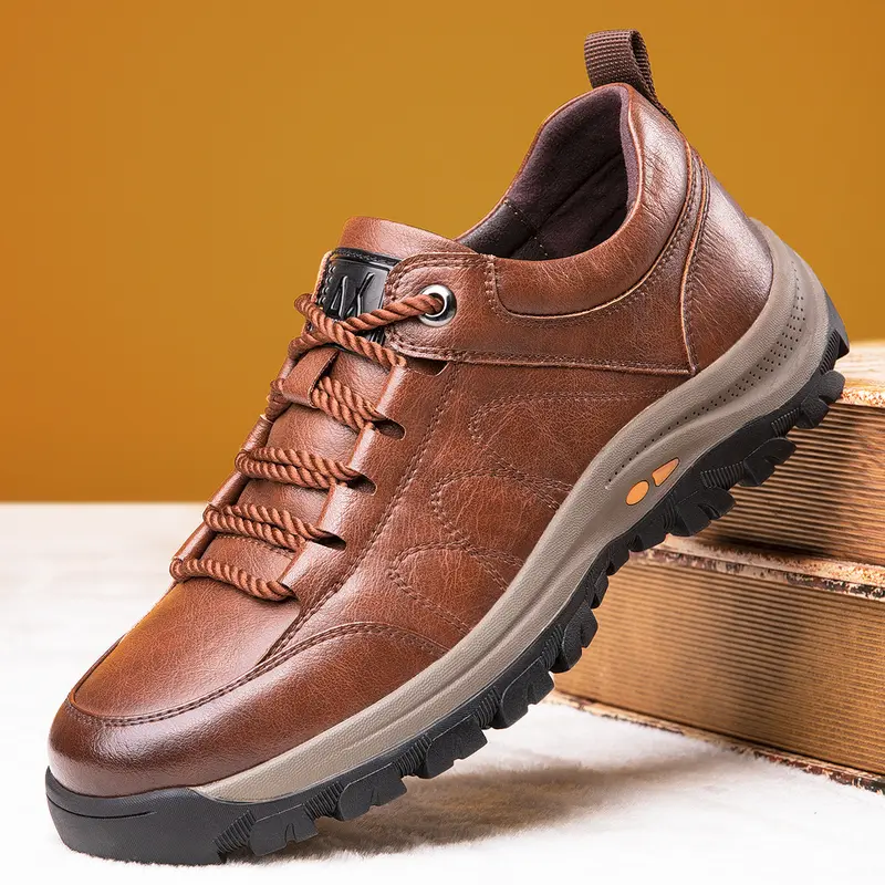 Men's PU Leather Off-Road Casual Trainers - Footwear, Sports Shoes with Round Toe, Ankle Support, Adjustable Laces, All-Terrain Traction, All-Season Use, Bounceback EVA Cushioned Arch, Non-Slip Sole, Fashion Design, Perfect Fit for Training