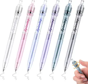 6 count Fidget Spinner Pens for Adults Black Ink Gel Pens with Fidget Ball    Pen Spinning Pen for School Supplies Office Journaling (Cylinder,Clear)