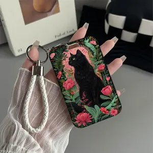 Midnight Bloom Pattern Design Plastic Id Card Holder Id Badge Holder With Lanyard for Doctors, Nurses, Students-Bus Card Case, Campus Card Protector Perfect Halloween Christmas Gift