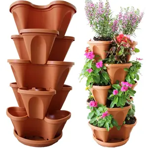 Natures Distributing P10605PK 5-Tier Stacking Planters, Terracotta
