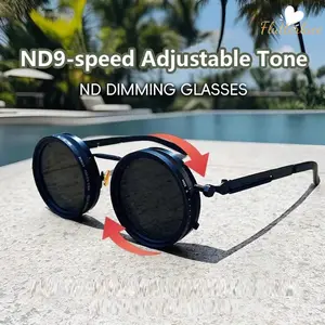 ND9 Adjustable Polarized Round Sunglasses, Unisex Retro Punk Sun Glasses, UV400 Outdoor Shades for Fishing, Beach, Travel, Driving, Casual Everyday Wear