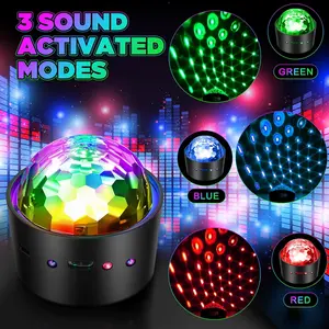 Disco Ball for Car Disco Light, Sound Activated Multi-Color LED Stage Lamp, USB Rechargeable, Party Atmosphere Light, Christmas, Birthday