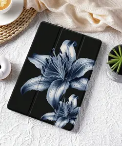 Blue Lily Flower Print Tablet Flip Case
