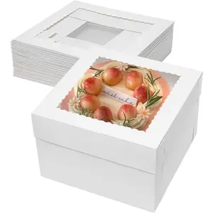 10 count Cake Boxes 12 Inch 12x12x8 Tall Cake Boxes with Window for Tier Baking Disposable Bakery Containers with  White Large Cardboard Bakery Take Out Carrier for Wedding, Birthday, Party