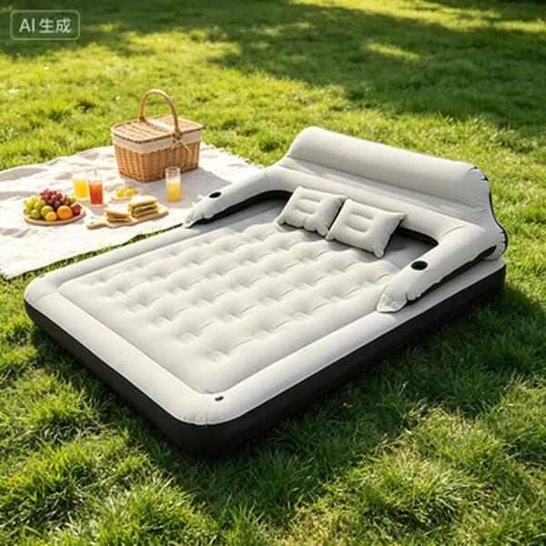 Inflatable Air Bed with Headboard & Pillows, Anti-Leak Portable Sleeping Gear Perfect for Camping, Backpacking, Beach and Music Festivals (No Air Pump) Airbed