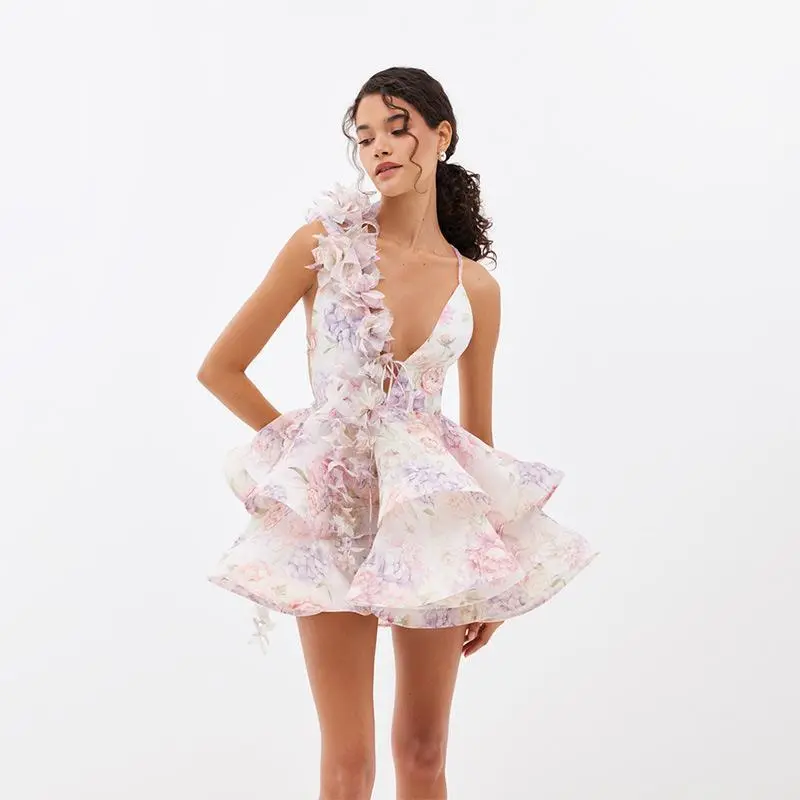 Printed backless strap skirt   Image col