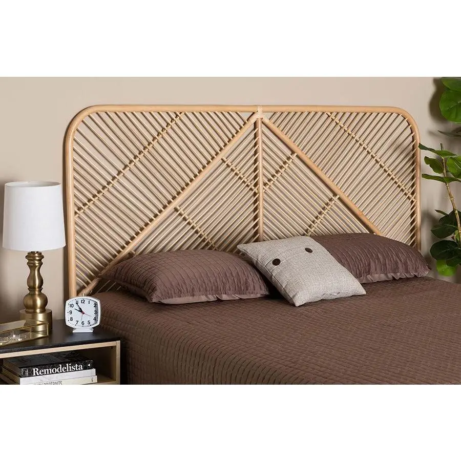 Walid Modern Bohemian Natural Brown Rattan Queen Size Standalone Headboard