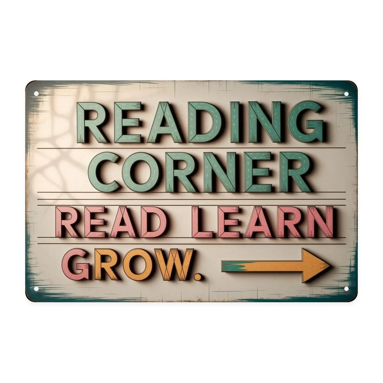 Reading Corner Vintage Retro Metal Sign Print Aesthetic Room Decoration for Home Bedroom Library Study Office Cafe Bar Bathroom Indoor Outdoor Wall Decor, 8 X 12 IN